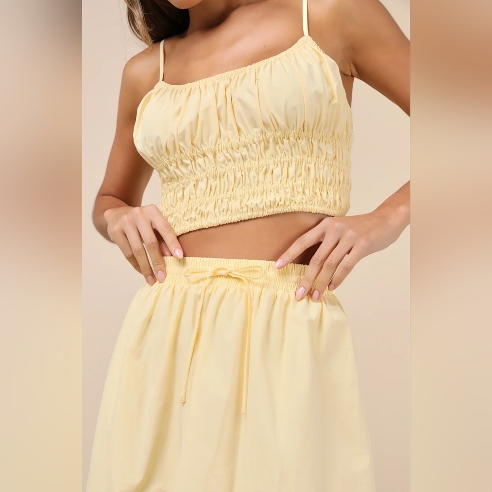 Lulus Delightful Yellow Two-Piece Midi Dress L Summer Vacation Festival Party - Picture 4 of 11